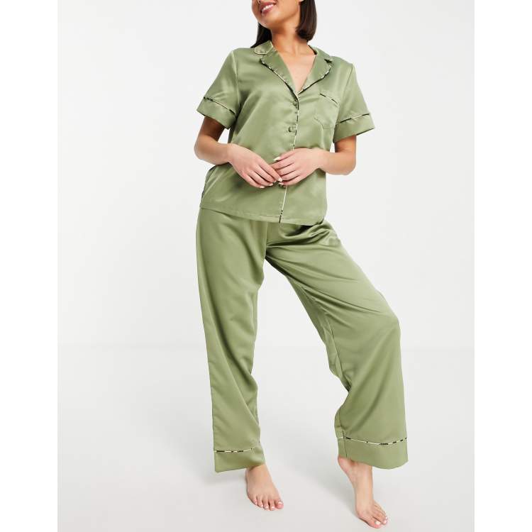 Sage tiger print satin best sale pyjama set