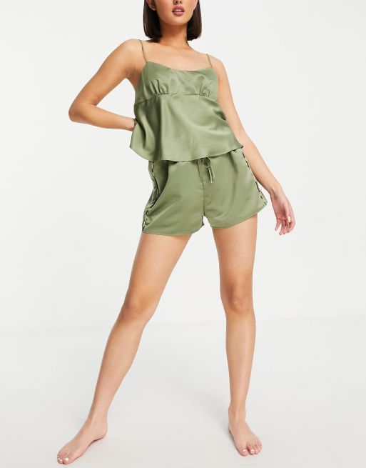 ASOS DESIGN mix & match satin pyjamas in olive