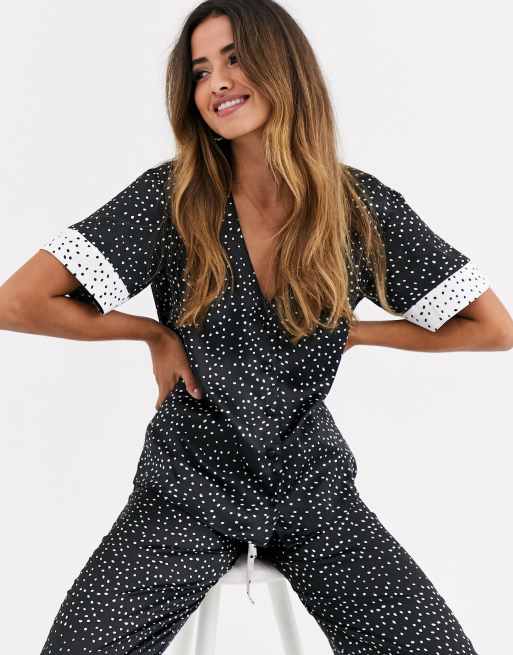 ASOS DESIGN mix & match satin splodge spot contrast shirt & trouser set, 2 of 3