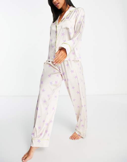 ASOS DESIGN mix & match satin star pajama pants in champagne