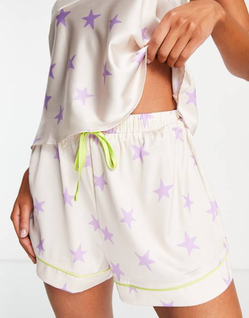 ASOS DESIGN mix match satin star pajama shorts in champagne ASOS