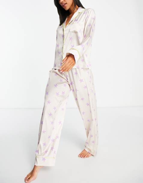 ASOS DESIGN mix & match satin star pyjama trouser in champagne - view 1