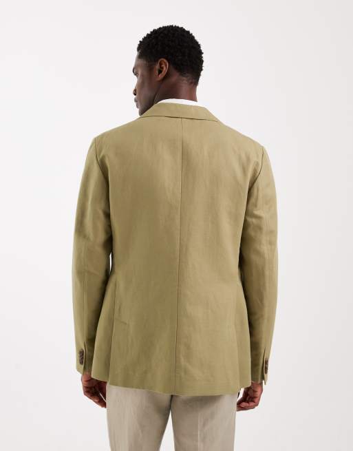 ASOS DESIGN – Mix & Match – Schmal geschnittene Anzugjacke mit hohem Leinenanteil in Olivgrün, 4 von 5