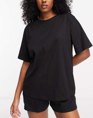 ASOS DESIGN - Mix & Match - Schwarzes Pyjama-T-Shirt aus Baumwolle in Oversize-Passform-Black