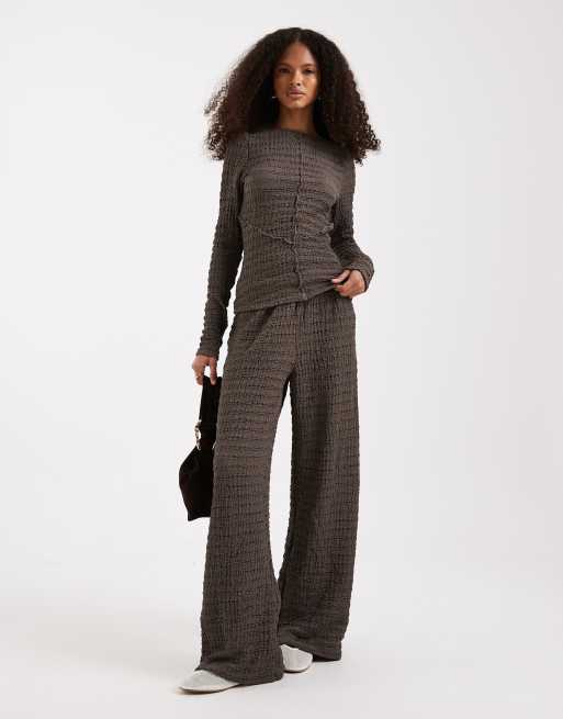 ASOS DESIGN mix & match scoop neck or back textured long sleeve top with seam detailing in gray , 2 of 4