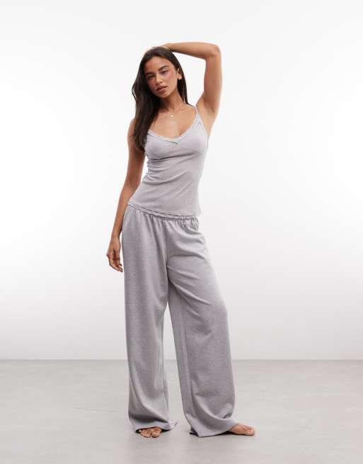 ASOS DESIGN mix & match sheer mesh cami with lace trim in grey, 3 of 4