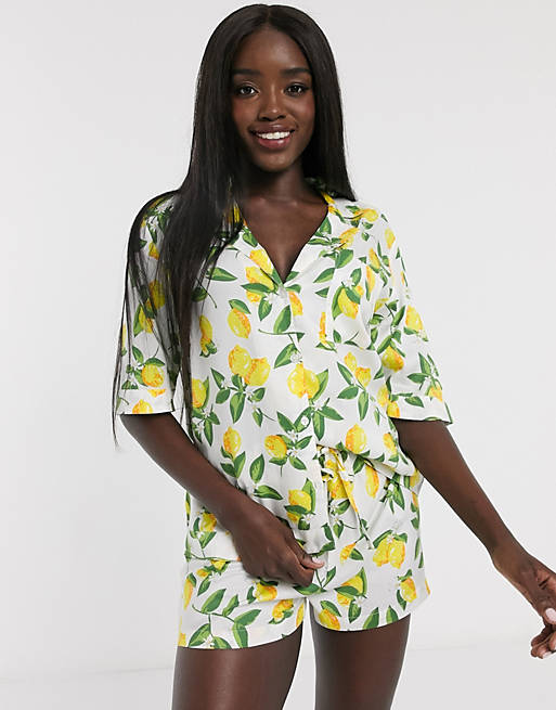 Handelsmerk Meesterschap genezen ASOS DESIGN mix & match shirt in 100% modal in lemon print | ASOS