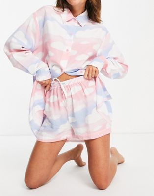 ASOS DESIGN - Mix & Match - Short de pyjama en modal à motif nuages - Rose, bleu et blanc | ASOS