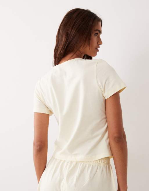 ASOS DESIGN mix & match short sleeve button through cardigan pajama top in buttermilk, 2 of 4
