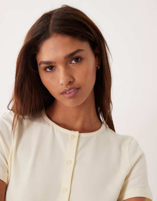 ASOS DESIGN mix & match short sleeve button through cardigan pajama top in buttermilk, 3 of 4