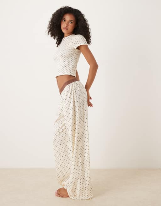 ASOS DESIGN mix & match short sleeve pajama top in cream & brown polka dot print