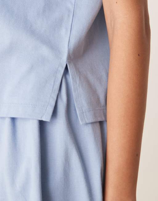 ASOS DESIGN mix & match side split pajama tee in blue, 3 of 4