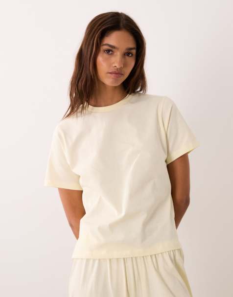 ASOS DESIGN mix & match side split pajama tee in buttermilk - view 1