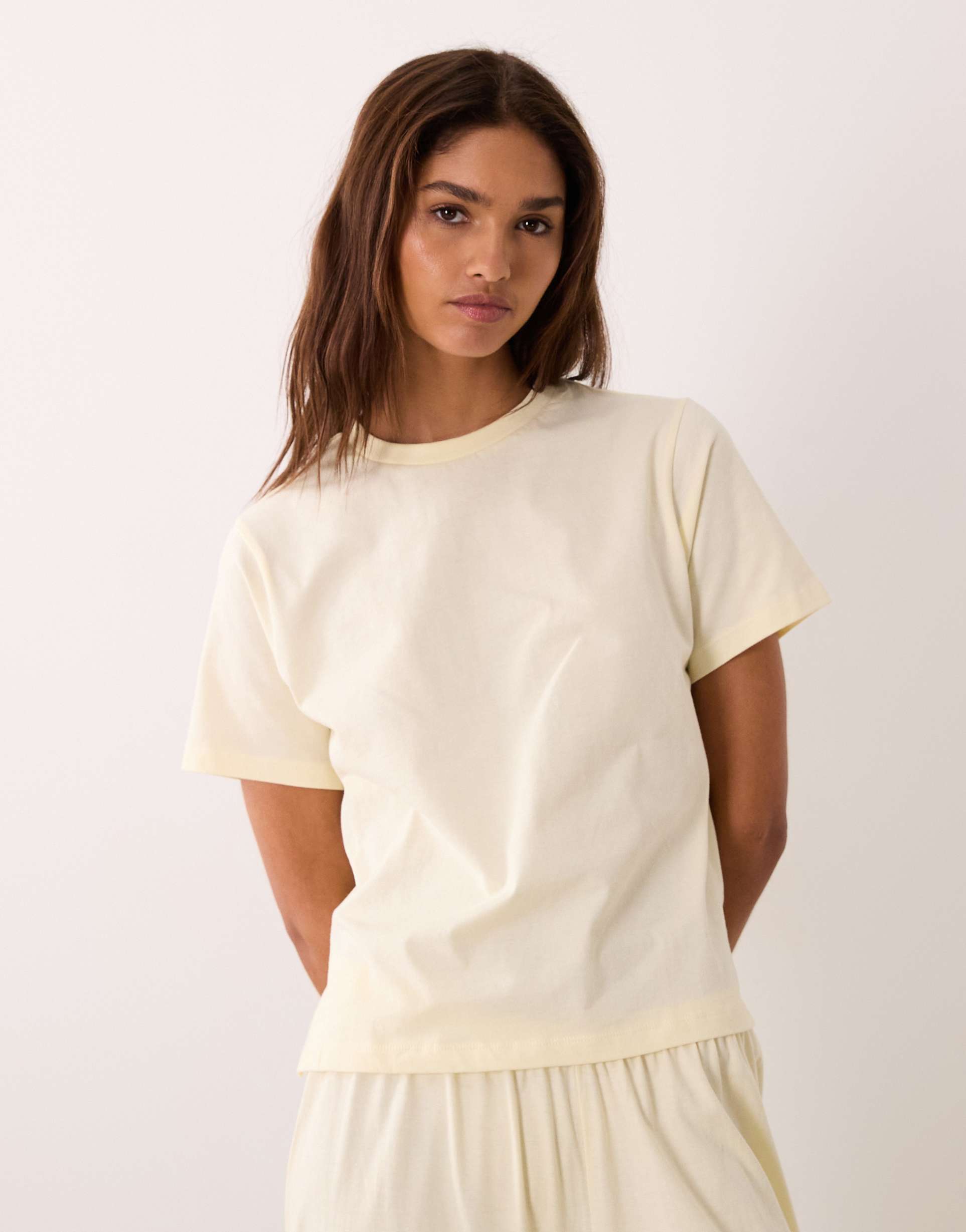 asos design mix & match side split pajama tee in buttermilk