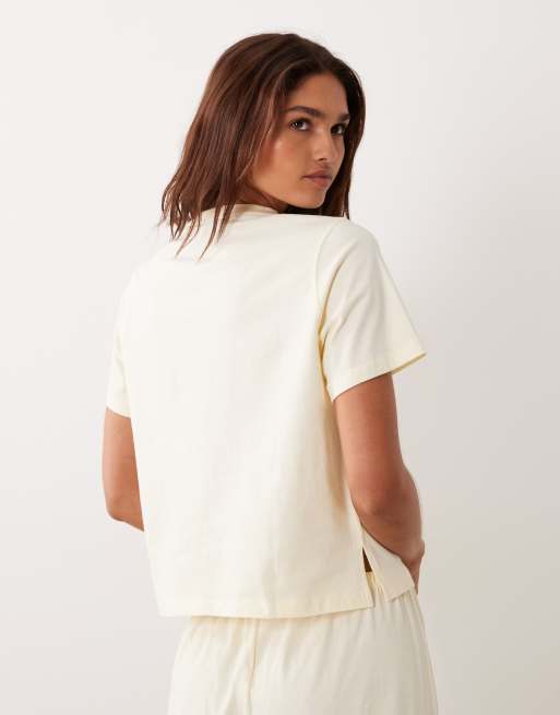 ASOS DESIGN mix & match side split pyjama tee in buttermilk, 4 of 4