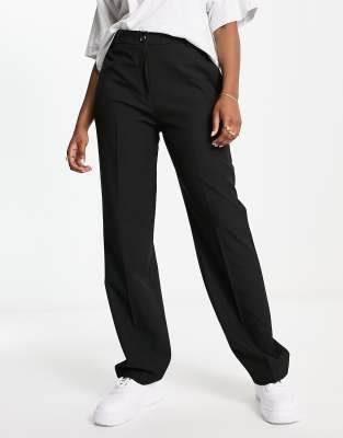 Pull&Bear high rise tailored straight leg pants with front seam in black