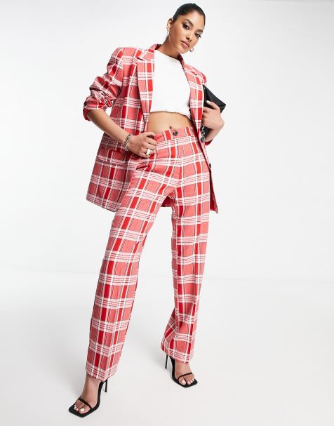 ASOS DESIGN Mix & Match slim straight suit pants in red check - view 1