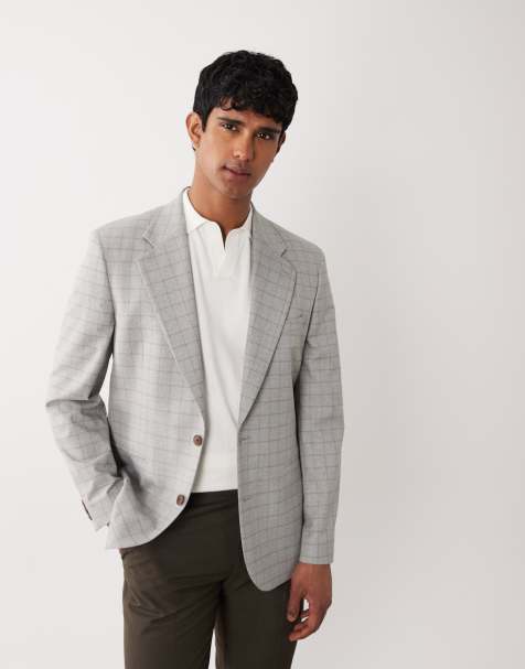 ASOS DESIGN mix & match slim suit jacket in gray grid plaid - view 1