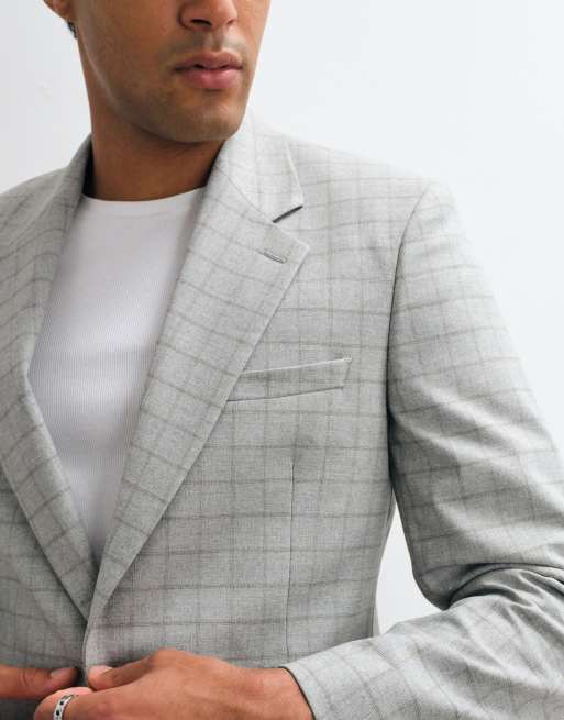 ASOS DESIGN mix & match slim suit jacket in grey grid check, 4 of 5