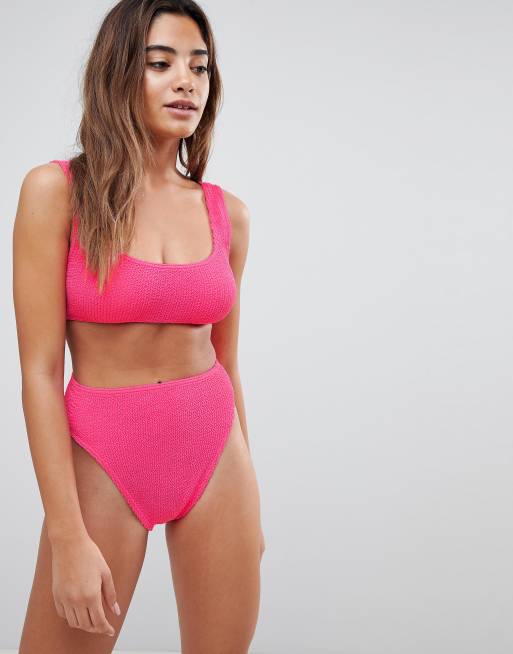 Asos Donna Sport & Swimwear Costumi da bagno Bikini Bikini Sgambati Mix and Match Slip bikini sgambati arricciati con parte anteriore a V lilla in tessuto stropicciato 