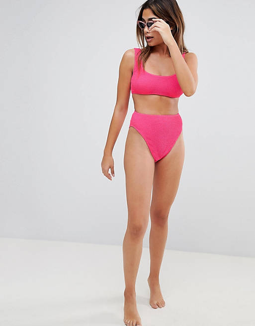 Asos Donna Sport & Swimwear Costumi da bagno Bikini Bikini Sgambati Slip bikini a vita alta sgambati cobalto a coste Mix and Match 