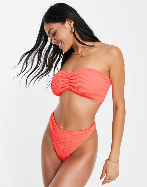 ASOS DESIGN - Mix & Match - Slip bikini stile perizoma stropicciato corallo, 4 di 4
