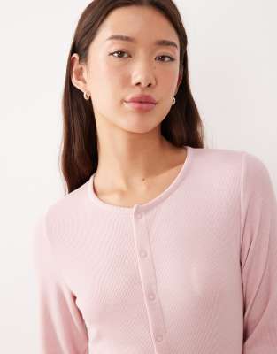 Asos Design Mix & Match Soft Rib Knit Button Up Pajama Cardigan In Pink