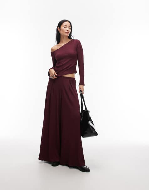 ASOS DESIGN – Mix & Match – Strukturierte Hose in Beerenrot mit weitem Bein - view 1