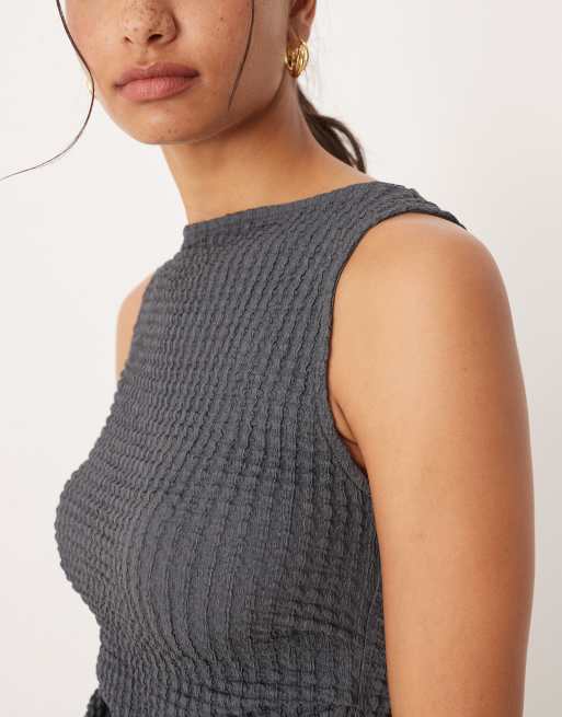 ASOS DESIGN – Mix & Match – Strukturiertes, asymmetrisches Oberteil in Marineblau mit geraffter Taille, 3 von 4
