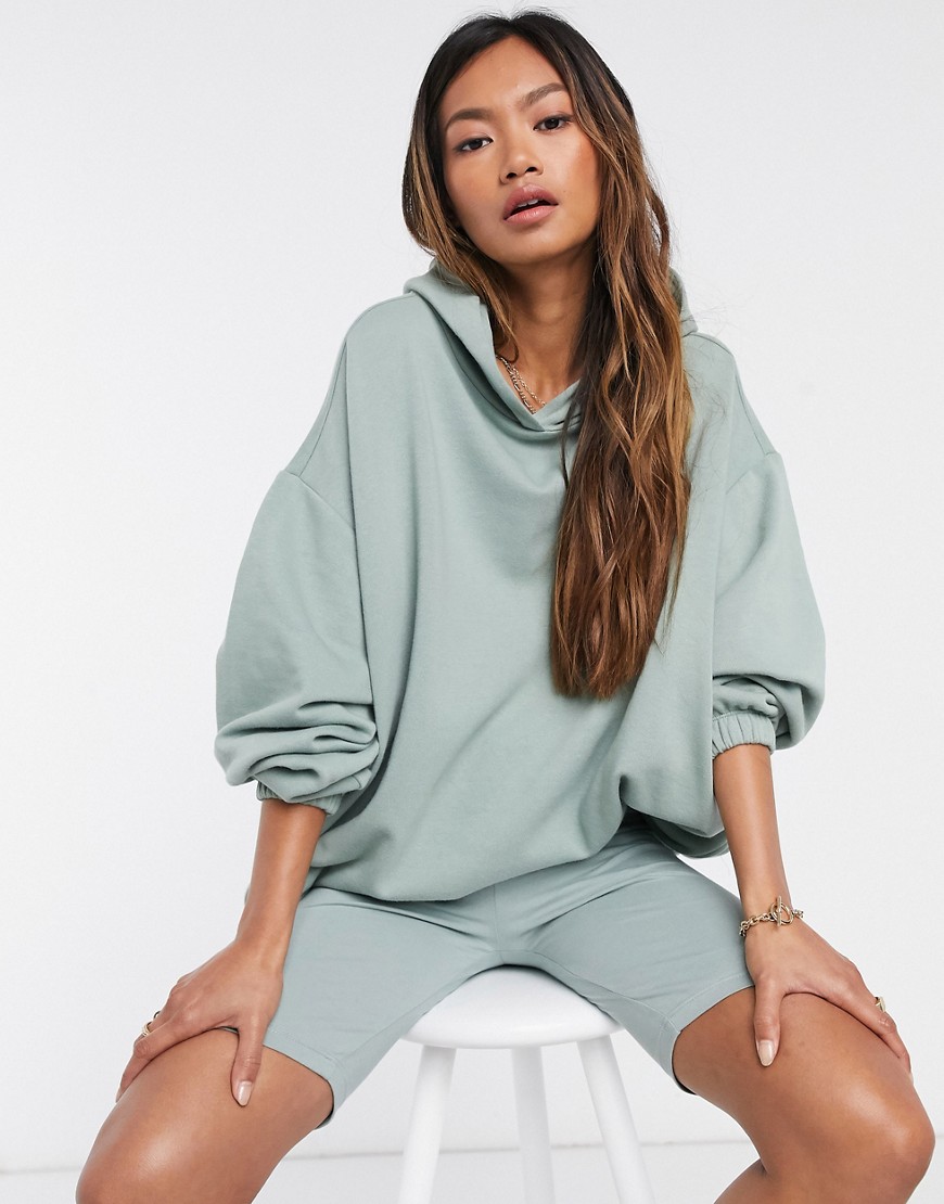 Asos Design Mix & Match Super Oversized Cocoon Hoodie With Side Pockets In Sage-green