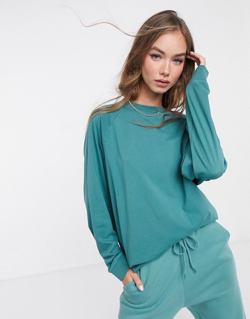ASOS DESIGN mix & match super oversized top with wide sleeve in vintage wash in teal matching set-Green