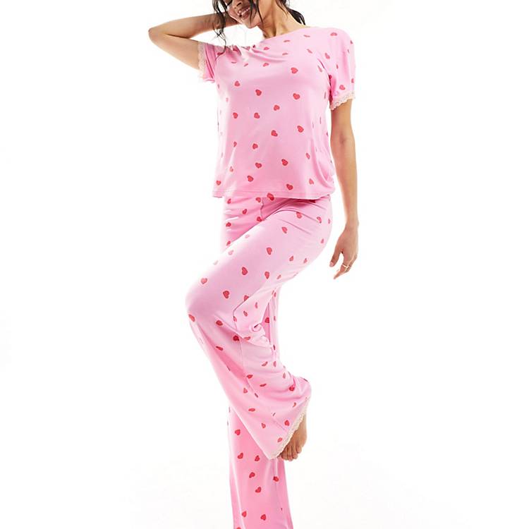 ASOS DESIGN mix & match super soft heart print pajama pants in pink