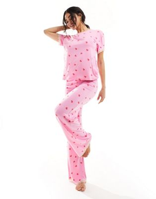 ASOS DESIGN mix & match super soft heart print pyjama trouser in pink | ASOS