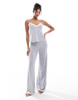 ASOS DESIGN Mix & Match super soft print pyjama pants in grey marl with lace trim 