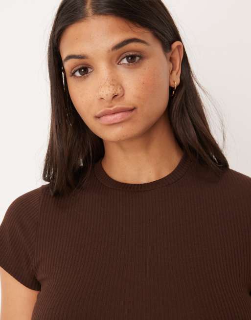 ASOS DESIGN - Mix & Match - T-shirt court côtelé confort - Marron chocolat, 4 de 4