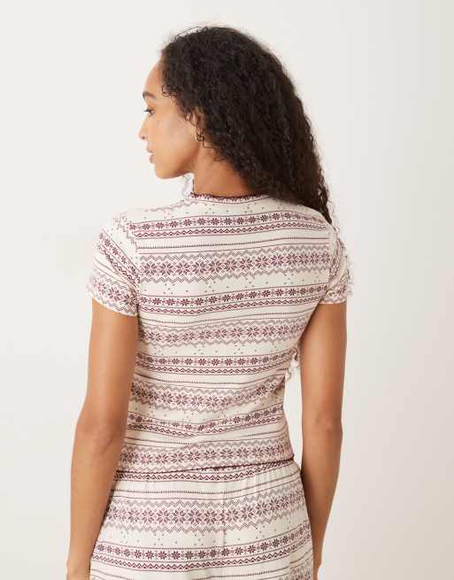ASOS DESIGN - Mix & Match - T-shirt da pigiama mini con motivo Fair Isle rosso, 3 di 4