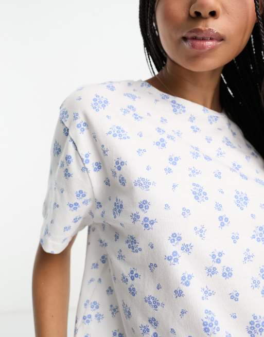 ASOS DESIGN - Mix & Match - T-shirt de pyjama à petites fleurs - Blanc, 2 de 4