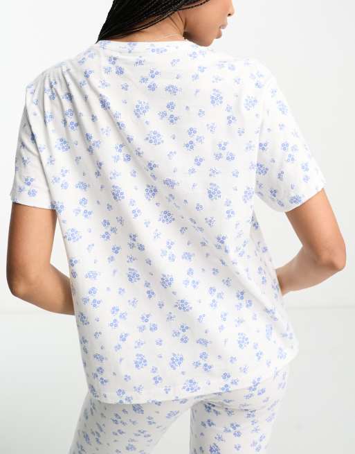 ASOS DESIGN - Mix & Match - T-shirt de pyjama à petites fleurs - Blanc, 3 de 4