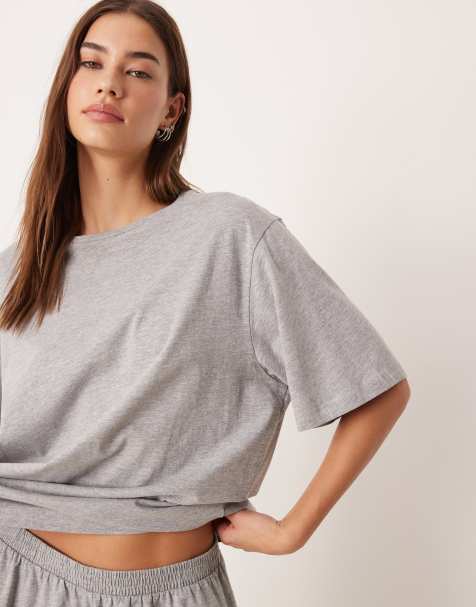 ASOS DESIGN - Mix & Match - T-shirt de pyjama oversize en coton - Gris chiné - view 1