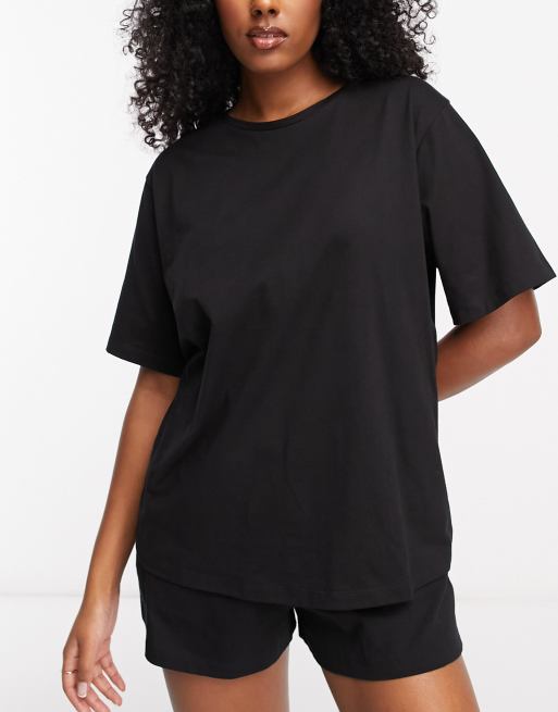 T-Shirt manches courtes Oversize Femme Coton - Noir