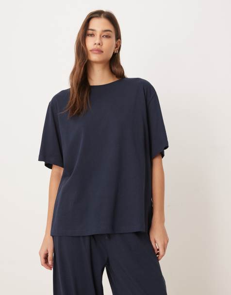 ASOS DESIGN - Mix & Match - T-shirt del pigiama oversize in cotone blu navy - view 1