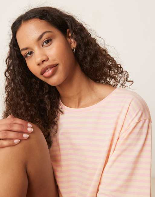 ASOS DESIGN - Mix & Match - T-shirt del pigiama rosa a righe, 4 di 4