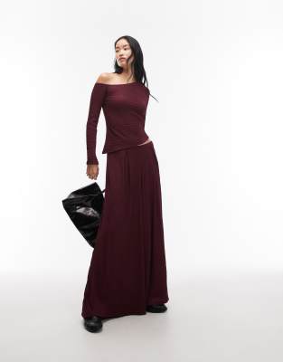 Asos Design Mix & Match Textured Asymmetric Top In Brown