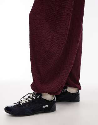 Asos Design Mix & Match Textured Balloon Leg Pants In Burgundy