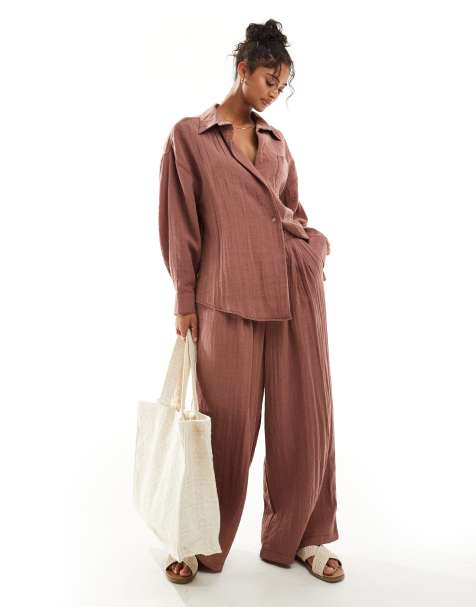 ASOS DESIGN Mix & Match textured co-ord in rust - view 1