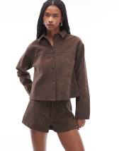 ASOS DESIGN leather look tailored shorts in black