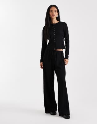 Asos Design Mix & Match Textured Long Sleeve Button Down Top In Black