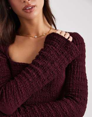 Asos Design Mix & Match Textured Square Neck Flared Sleeve Top In Red