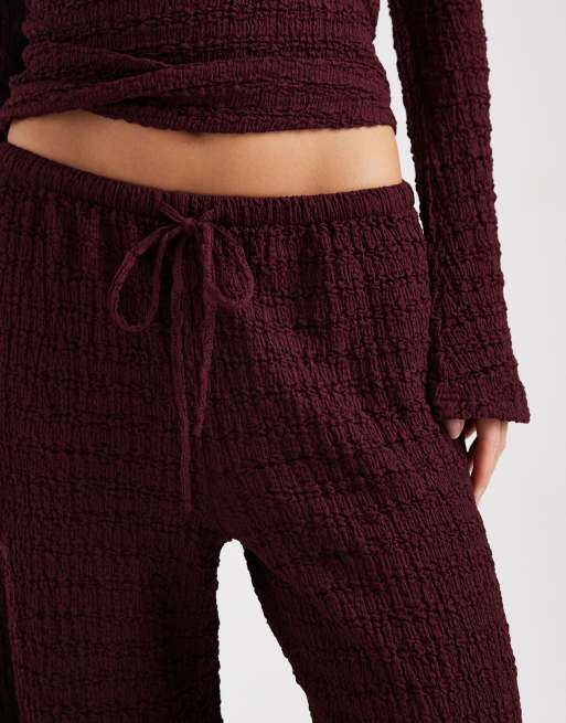 ASOS DESIGN mix & match textured tie waist wide leg pants in burgundy , 5 of 5