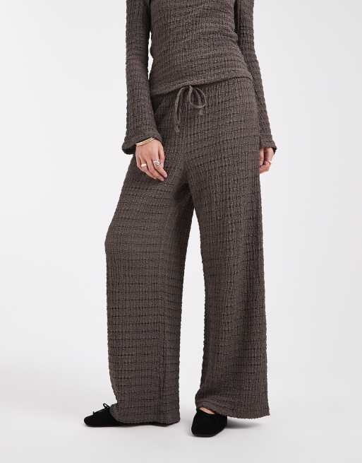 ASOS DESIGN mix & match textured tie waist wide leg pants in dark gray , 2 of 5